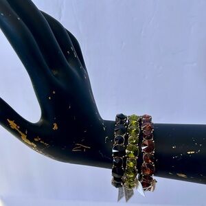 Nordstrom Black, Green, and Red Gemstone Bracelet Trio